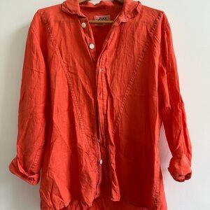 Flax Linen Coral Button-Up Blouse